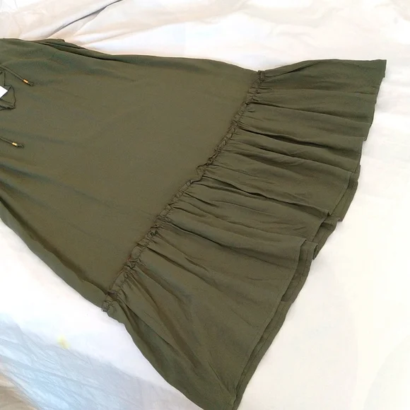 Love - fire women's sleeveless ruffle v neck olive green midi dress size L - Picture 5 of 9